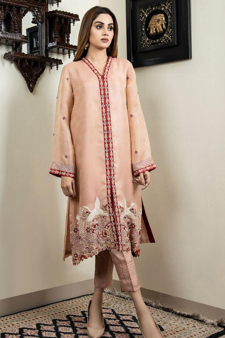 Khayal BY SHAISTA HASSAN - Organza shirt signature style heavily embeliished hem paired with straight pants - 3 Piece - Studio by TCS