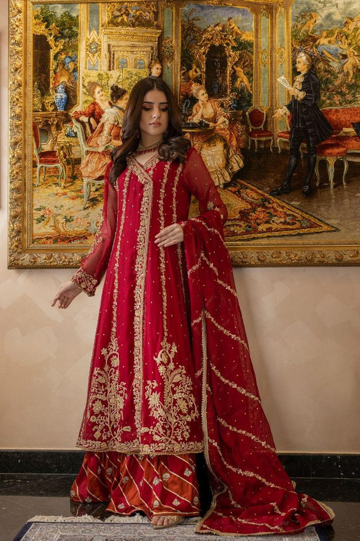 Khayal BY SHAISTA HASSAN - Pure silk net angarkha with chatta patti farshi gharara and silk net dupatta. - 3 Piece - Studio by TCS