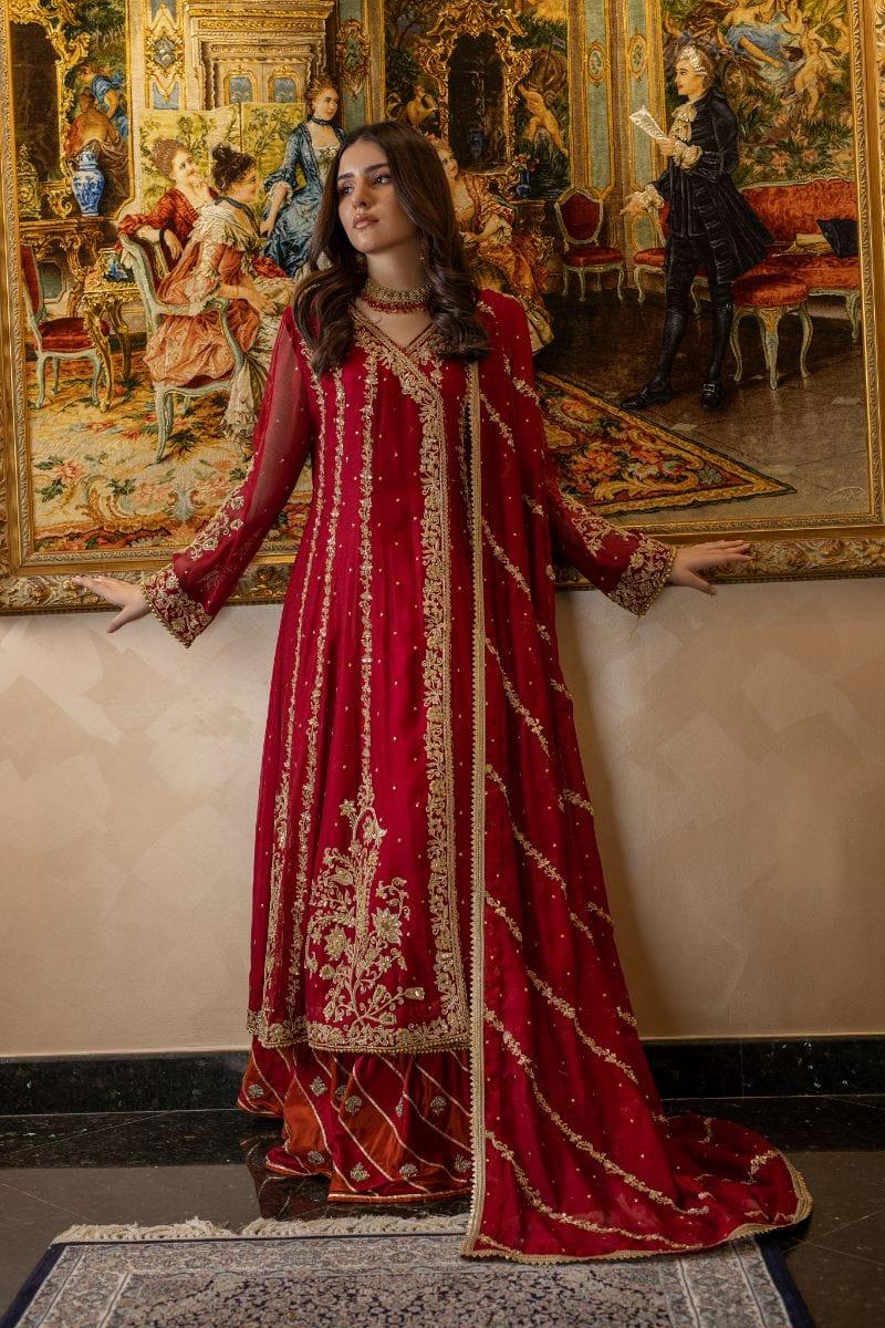 Khayal BY SHAISTA HASSAN - Pure silk net angarkha with chatta patti farshi gharara and silk net dupatta. - 3 Piece - Studio by TCS