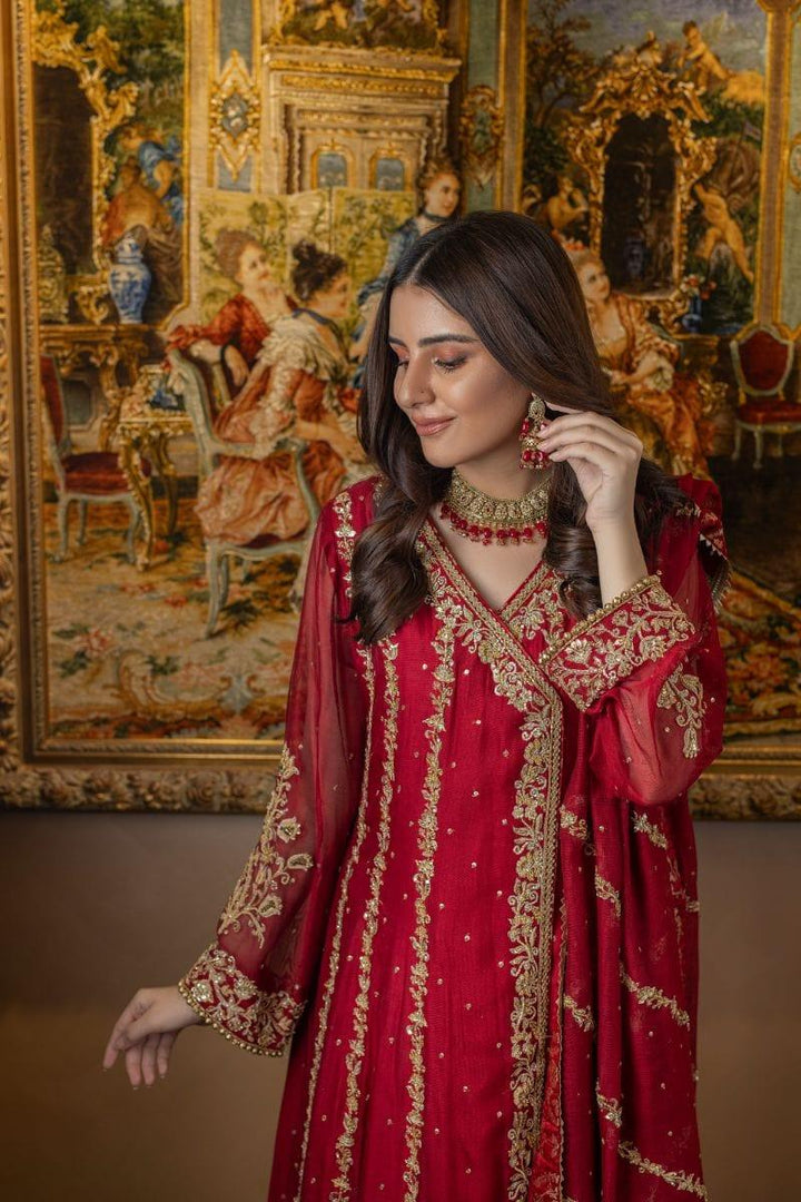 Khayal BY SHAISTA HASSAN - Pure silk net angarkha with chatta patti farshi gharara and silk net dupatta. - 3 Piece - Studio by TCS