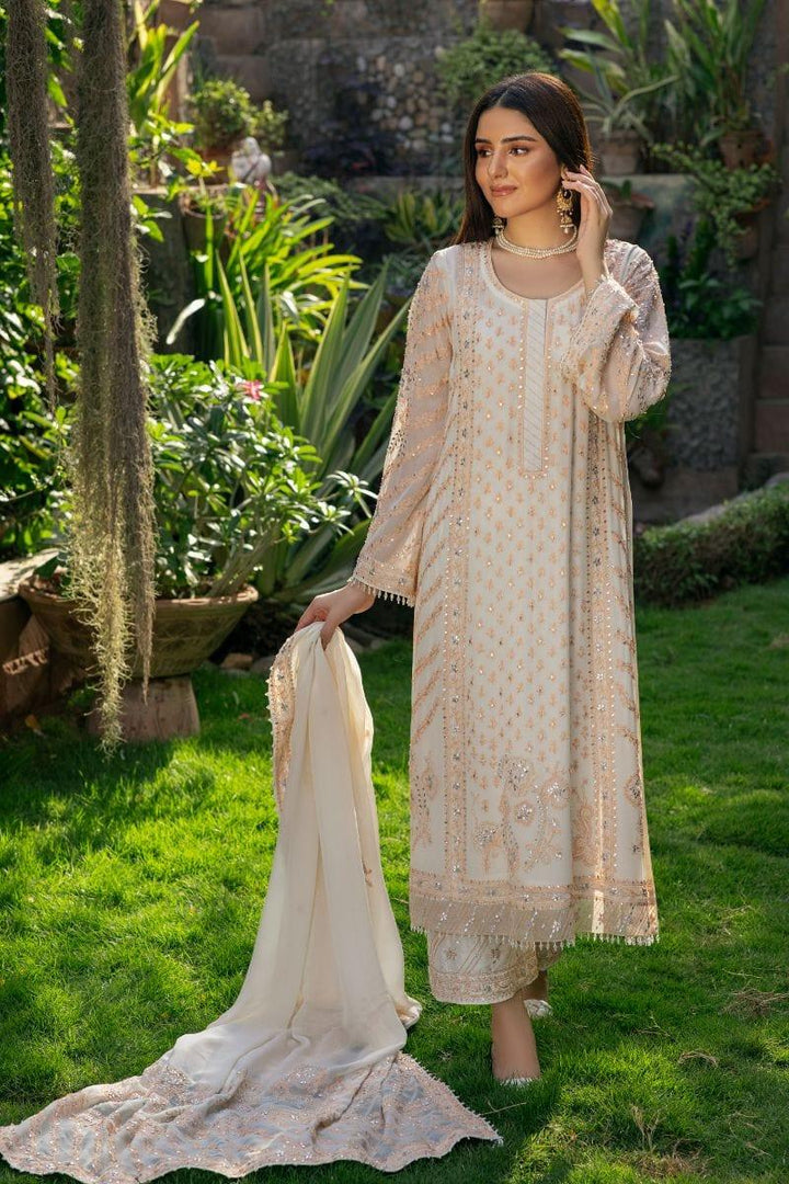 Khayal BY SHAISTA HASSAN - Off-White and Orange - Pure chiffon - 3 Piece - Studio by TCS