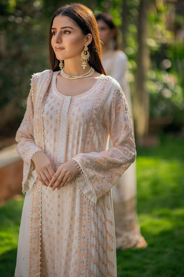 Khayal BY SHAISTA HASSAN - Off-White and Orange - Pure chiffon - 3 Piece - Studio by TCS