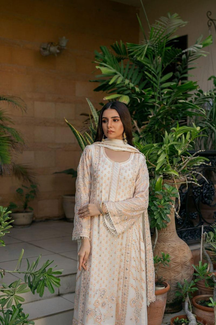 Khayal BY SHAISTA HASSAN - Off-White and Orange - Pure chiffon - 3 Piece - Studio by TCS