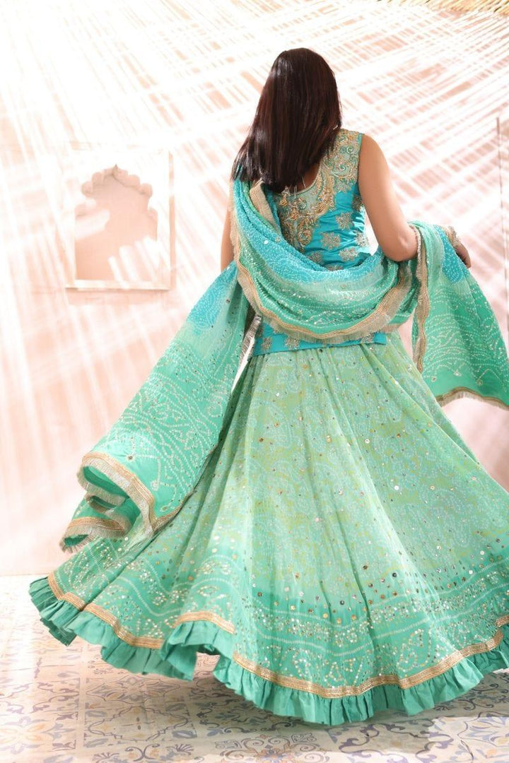 Khayal BY SHAISTA HASSAN - Blue chunri lehenga and dupatta - Silk - 3 Piece - Studio by TCS