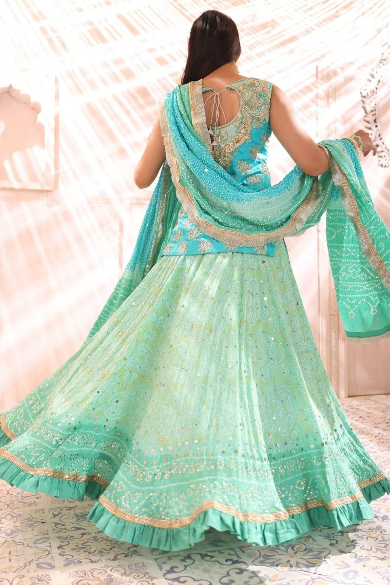 Khayal BY SHAISTA HASSAN - Blue chunri lehenga and dupatta - Silk - 3 Piece - Studio by TCS