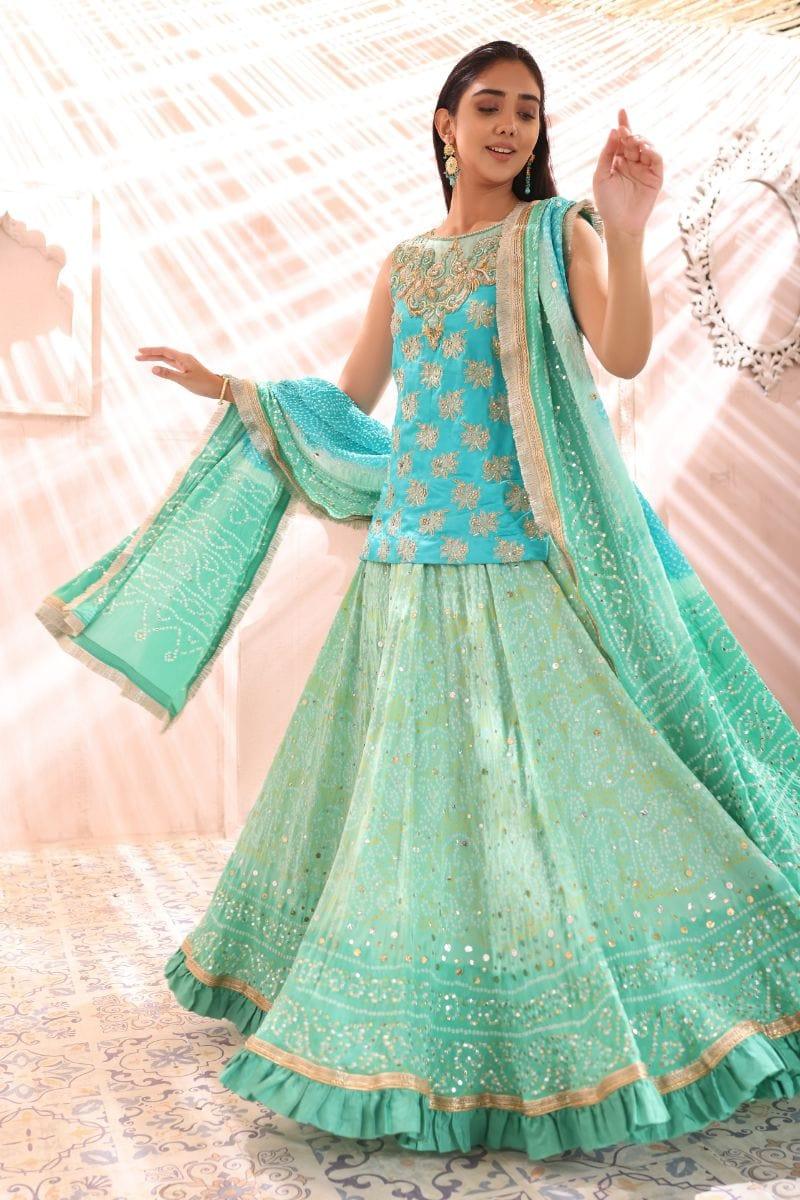 Khayal BY SHAISTA HASSAN - Blue chunri lehenga and dupatta - Silk - 3 Piece - Studio by TCS