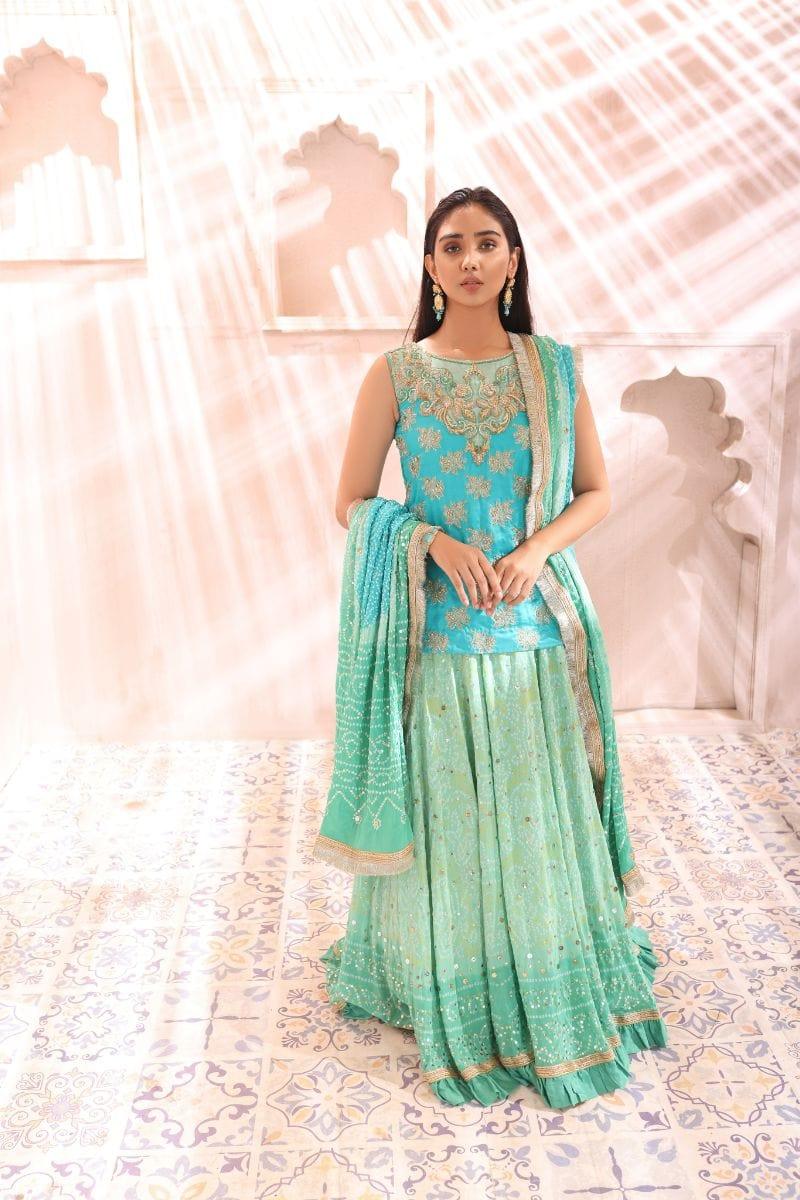 Khayal BY SHAISTA HASSAN - Blue chunri lehenga and dupatta - Silk - 3 Piece - Studio by TCS