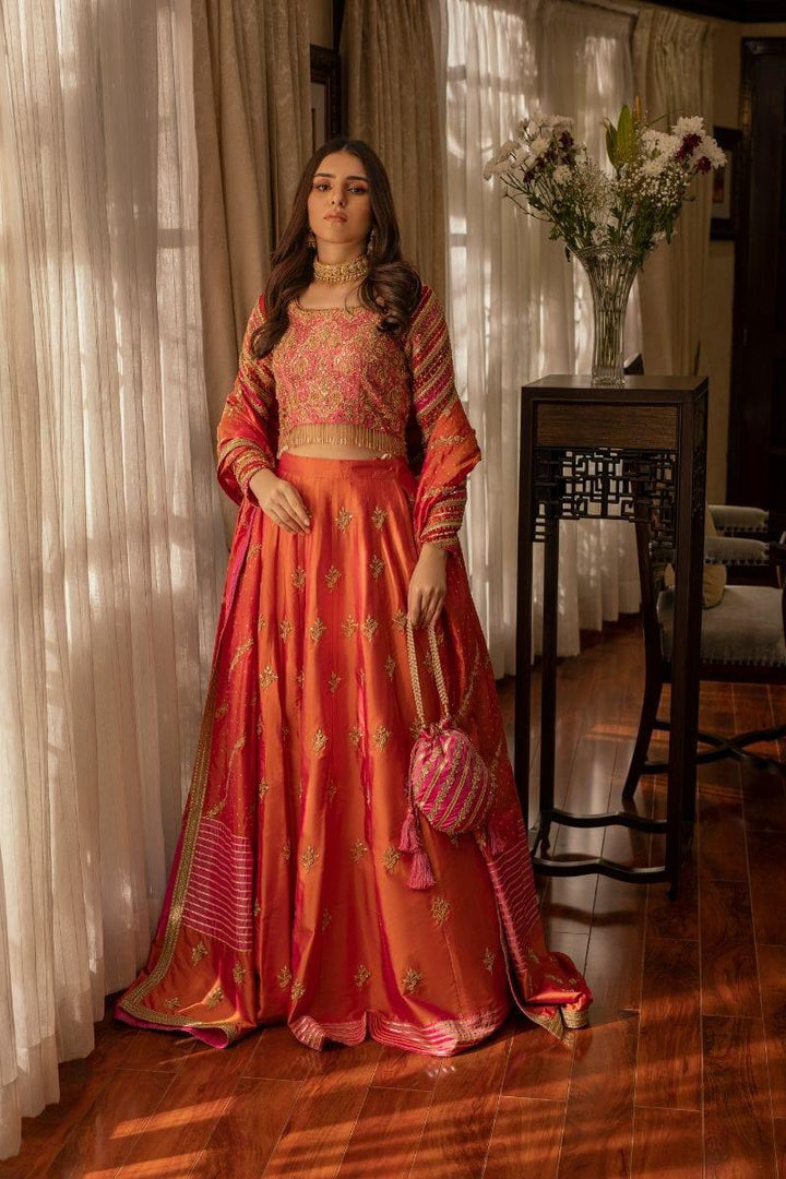 Khayal BY SHAISTA HASSAN - Silk Salmon lehenga with Embellished silk dupatta - 3 Piece - Studio by TCS