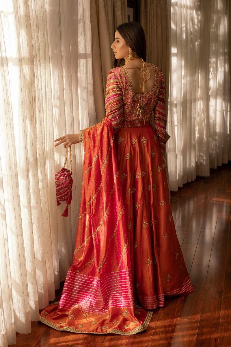 Khayal BY SHAISTA HASSAN - Silk Salmon lehenga with Embellished silk dupatta - 3 Piece - Studio by TCS