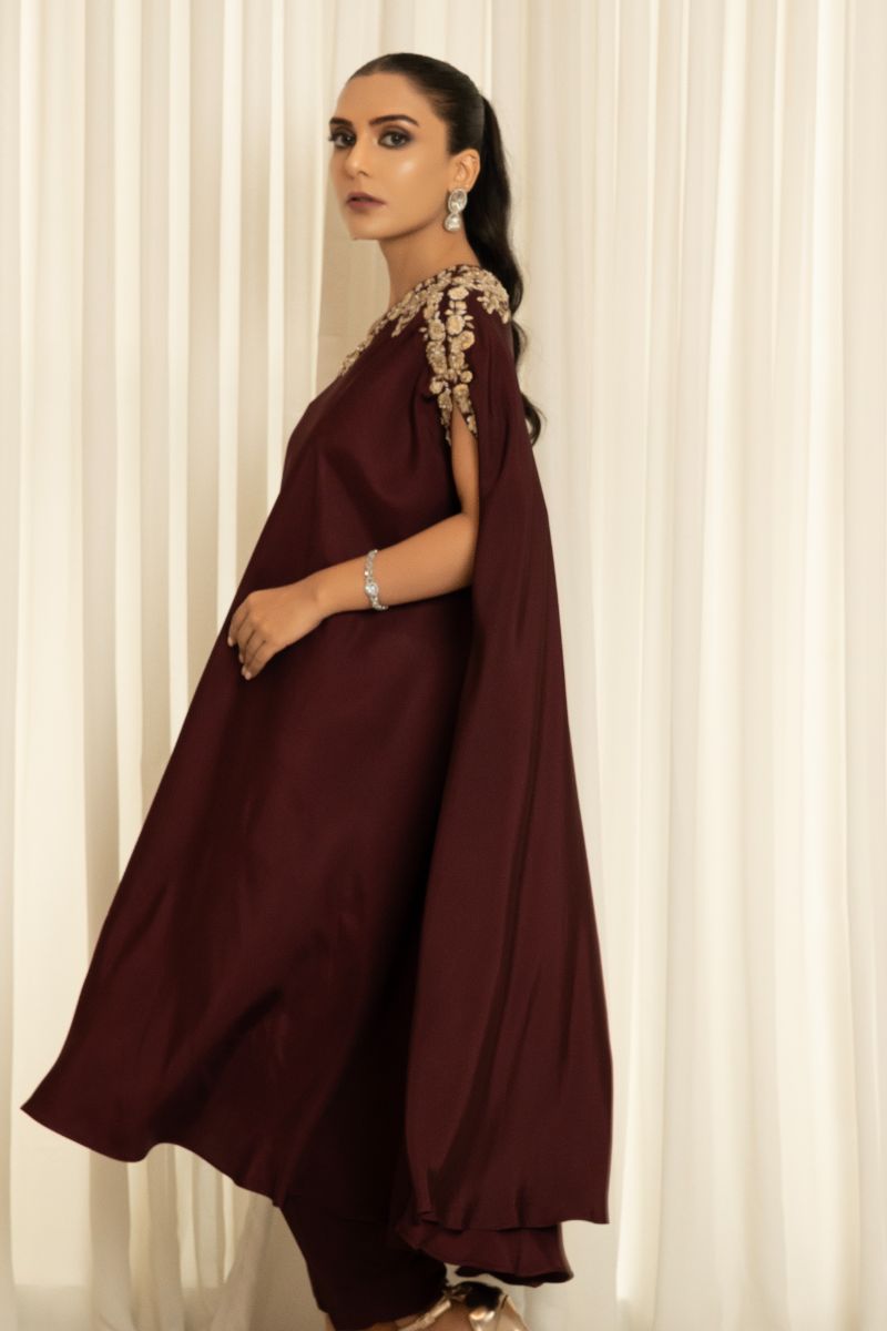 Insia Sohail - Kaftan - Plum - silk - 2 Piece