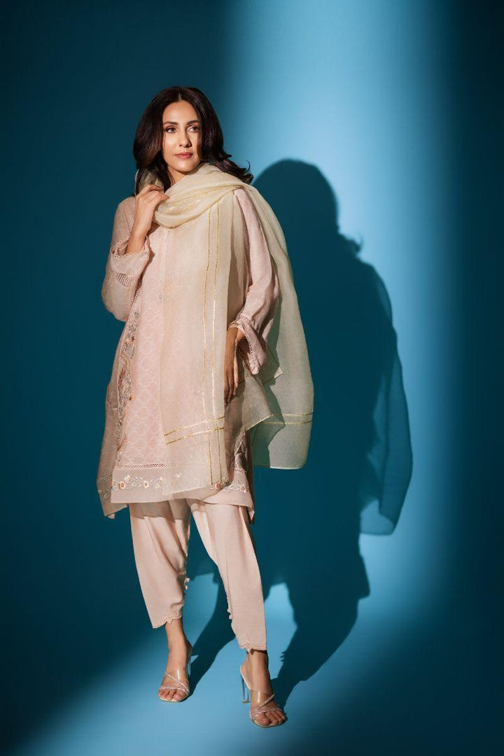 Insia Sohail - Kashmiri Chai - Pale Pink - 3 Piece - cotton net