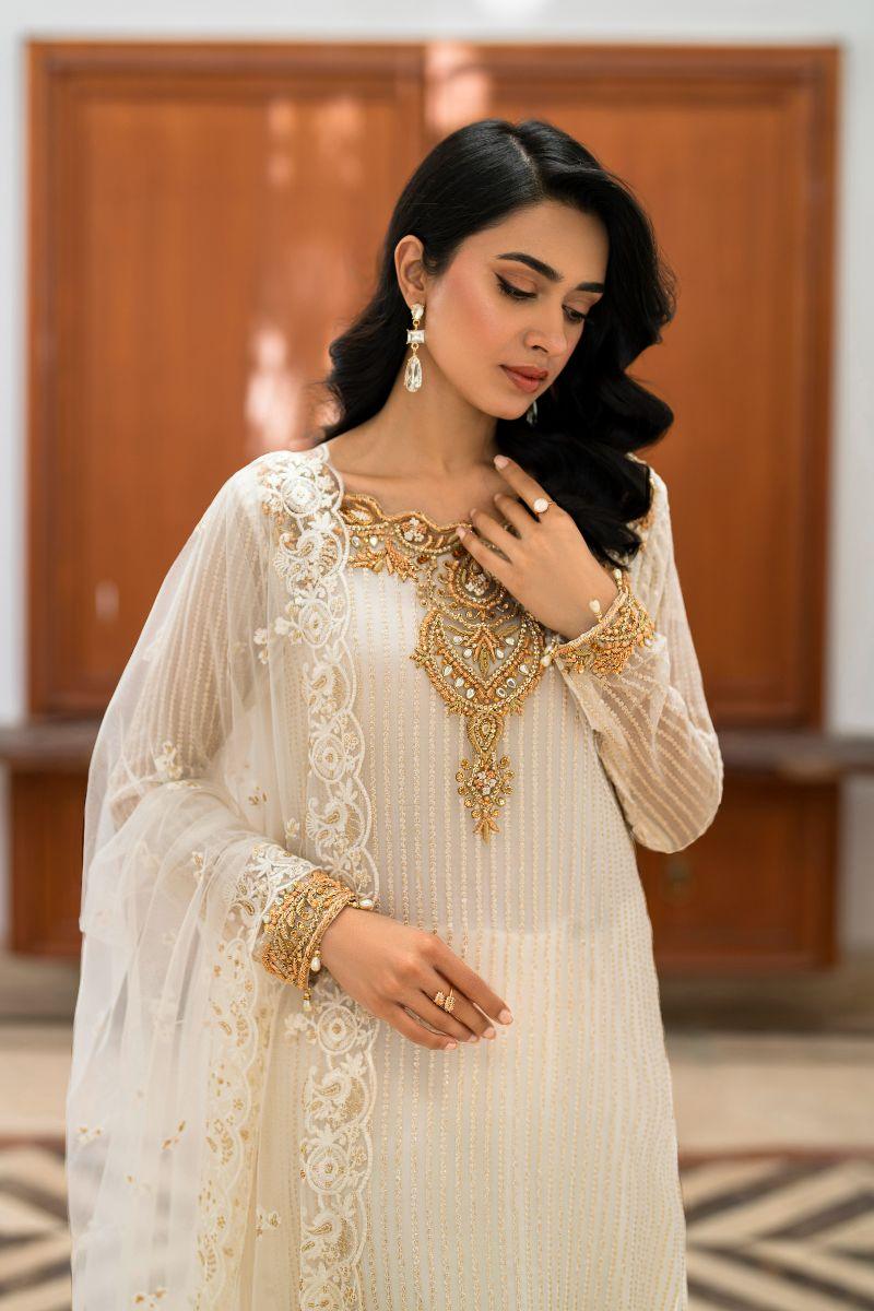 Natasha Kamal - Kiani - white gala - Embroidered Chiffon lined with crepe de chin - 3 Piece