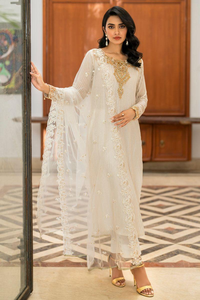 Natasha Kamal - Kiani - white gala - Embroidered Chiffon lined with crepe de chin - 3 Piece