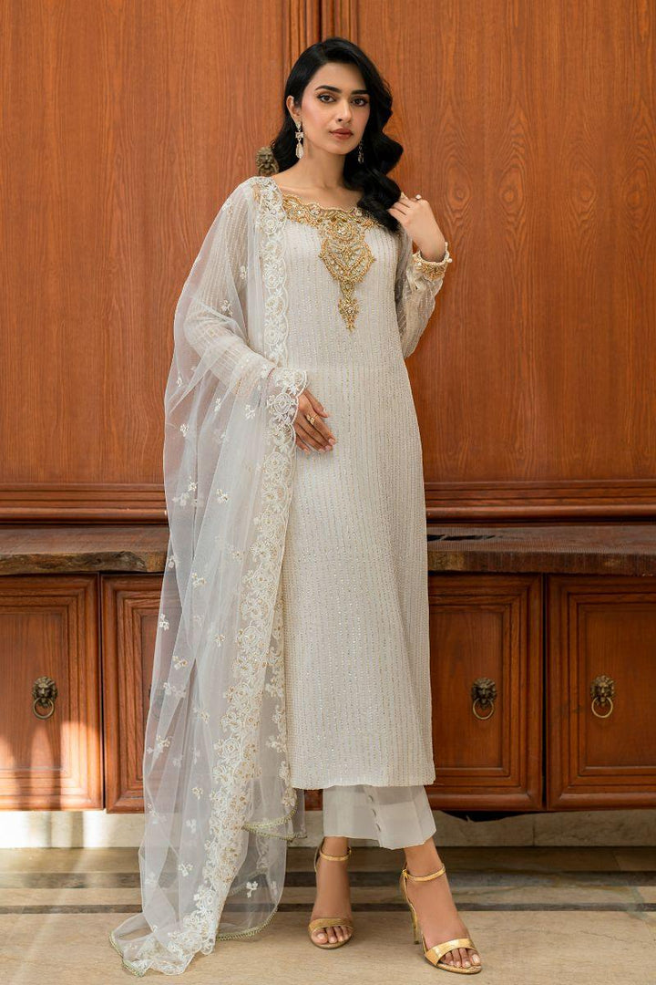 Natasha Kamal - Kiani - white gala - Embroidered Chiffon lined with crepe de chin - 3 Piece