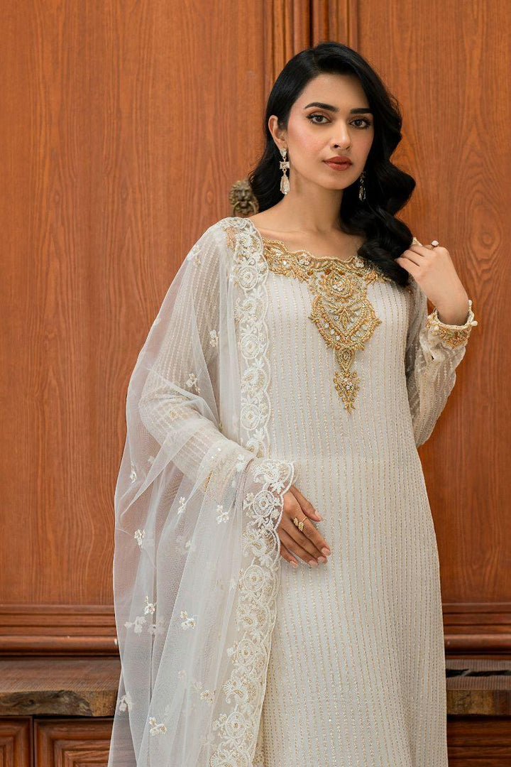 Natasha Kamal - Kiani - white gala - Embroidered Chiffon lined with crepe de chin - 3 Piece