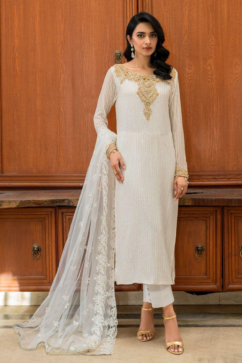 Natasha Kamal - Kiani - white gala - Embroidered Chiffon lined with crepe de chin - 3 Piece