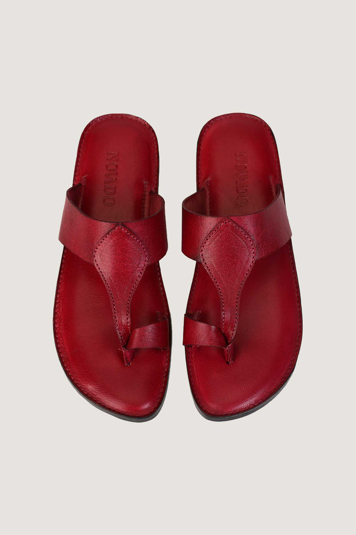 Novado - Kolhapuri Slippers with Toe Loop - Red Cherry