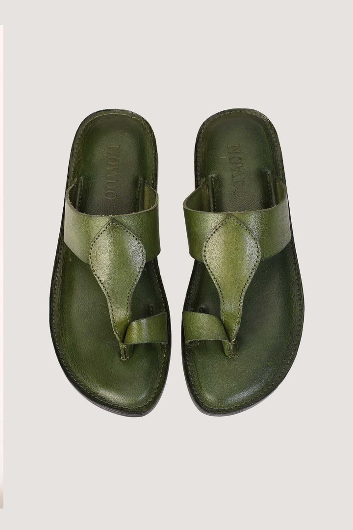 Novado - Kolhapuri Slippers with Toe Loop - Green