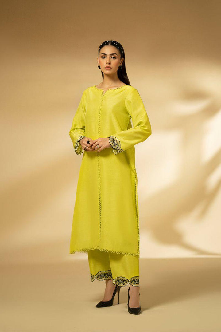 Fozia Khalid - Lime Zest - Silk - Lime Yellow - 3 Piece