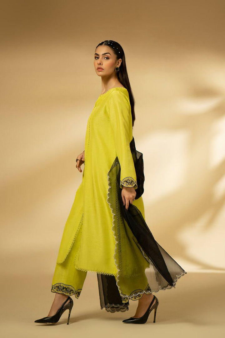 Fozia Khalid - Lime Zest - Silk - Lime Yellow - 3 Piece