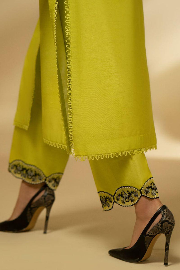 Fozia Khalid - Lime Zest - Silk - Lime Yellow - 3 Piece