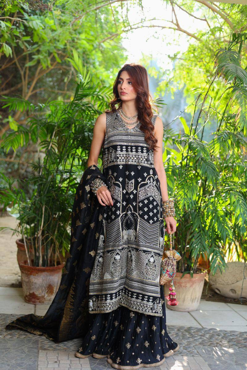 Huma Adnan - Lema - Chiffon - Black - 3 Piece