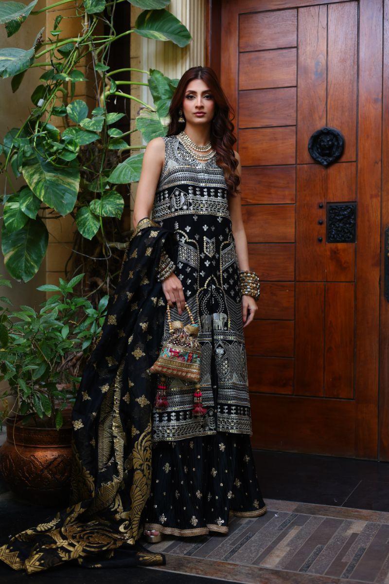 Huma Adnan - Lema - Chiffon - Black - 3 Piece