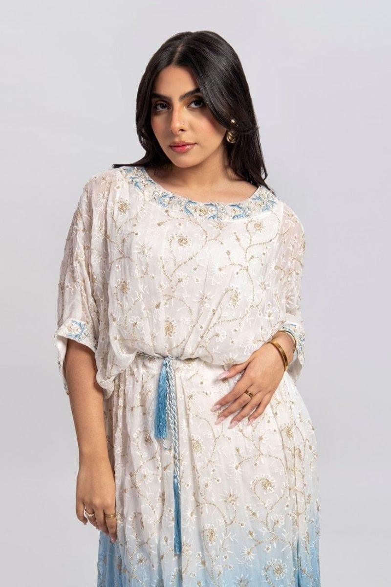 Aisha Fatema - Aqua Soiree - Kaftaan Embroidered Chiffon - 2 Piece - Studio by TCS