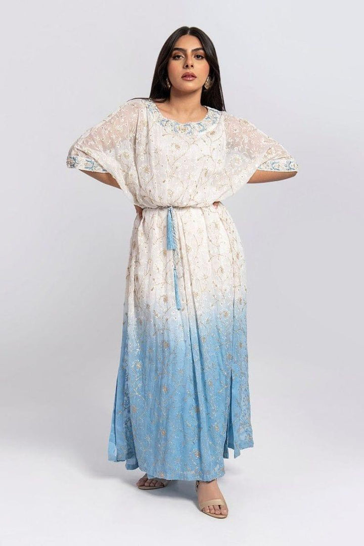 Aisha Fatema - Aqua Soiree - Kaftaan Embroidered Chiffon - 2 Piece - Studio by TCS