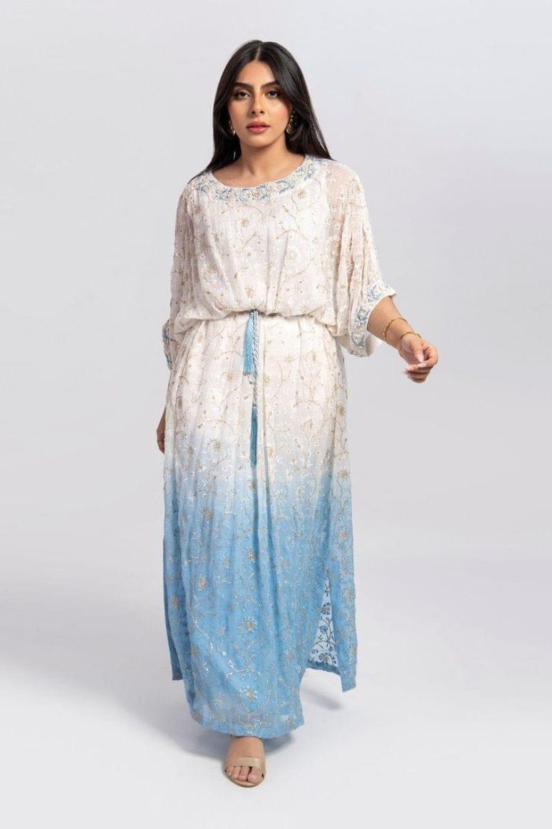 Aisha Fatema - Aqua Soiree - Kaftaan Embroidered Chiffon - 2 Piece - Studio by TCS