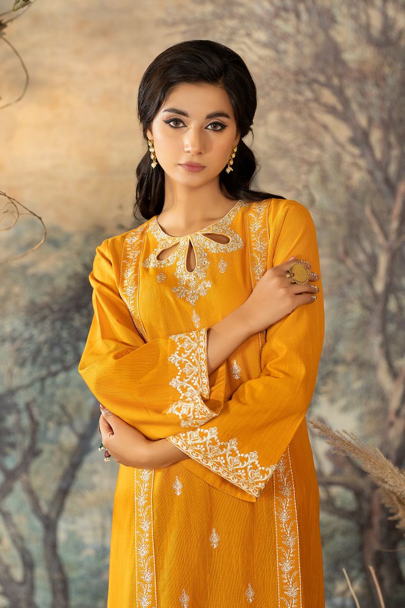 La Rosaa - LW2-06 Mustard Embroidered Khaddar - 2 Piece