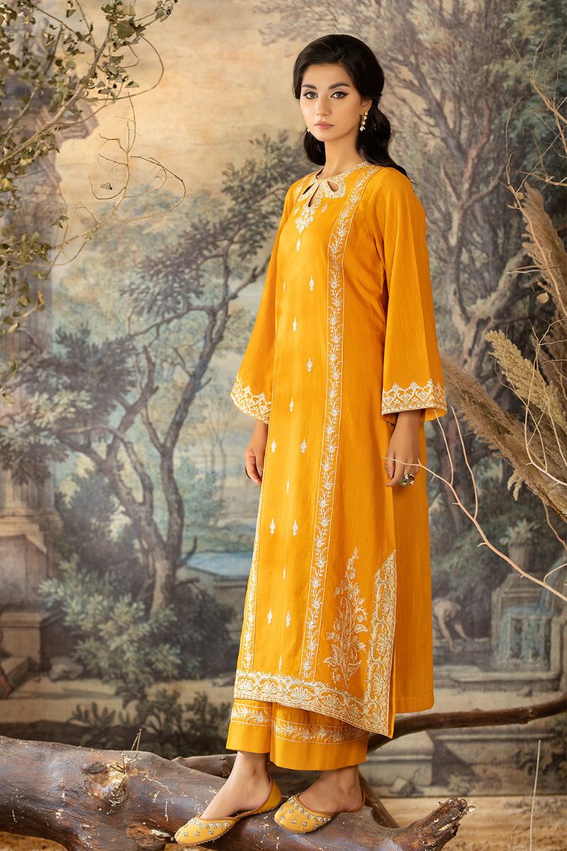 La Rosaa - LW2-06 Mustard Embroidered Khaddar - 2 Piece