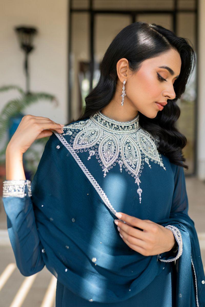 Natasha Kamal - Lapis - teal - Georgette lined with crepe de chin - 3 Piece