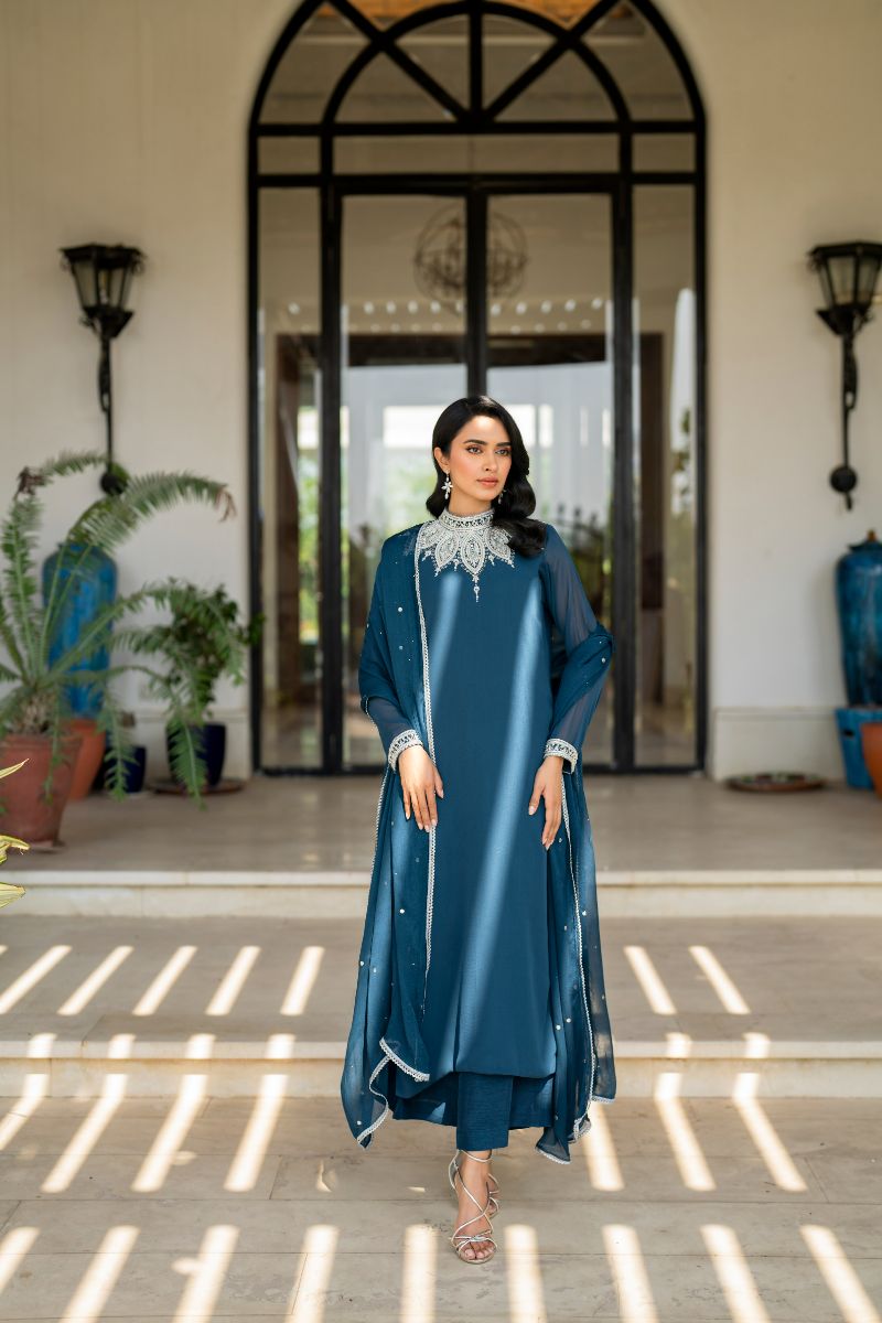 Natasha Kamal - Lapis - teal - Georgette lined with crepe de chin - 3 Piece