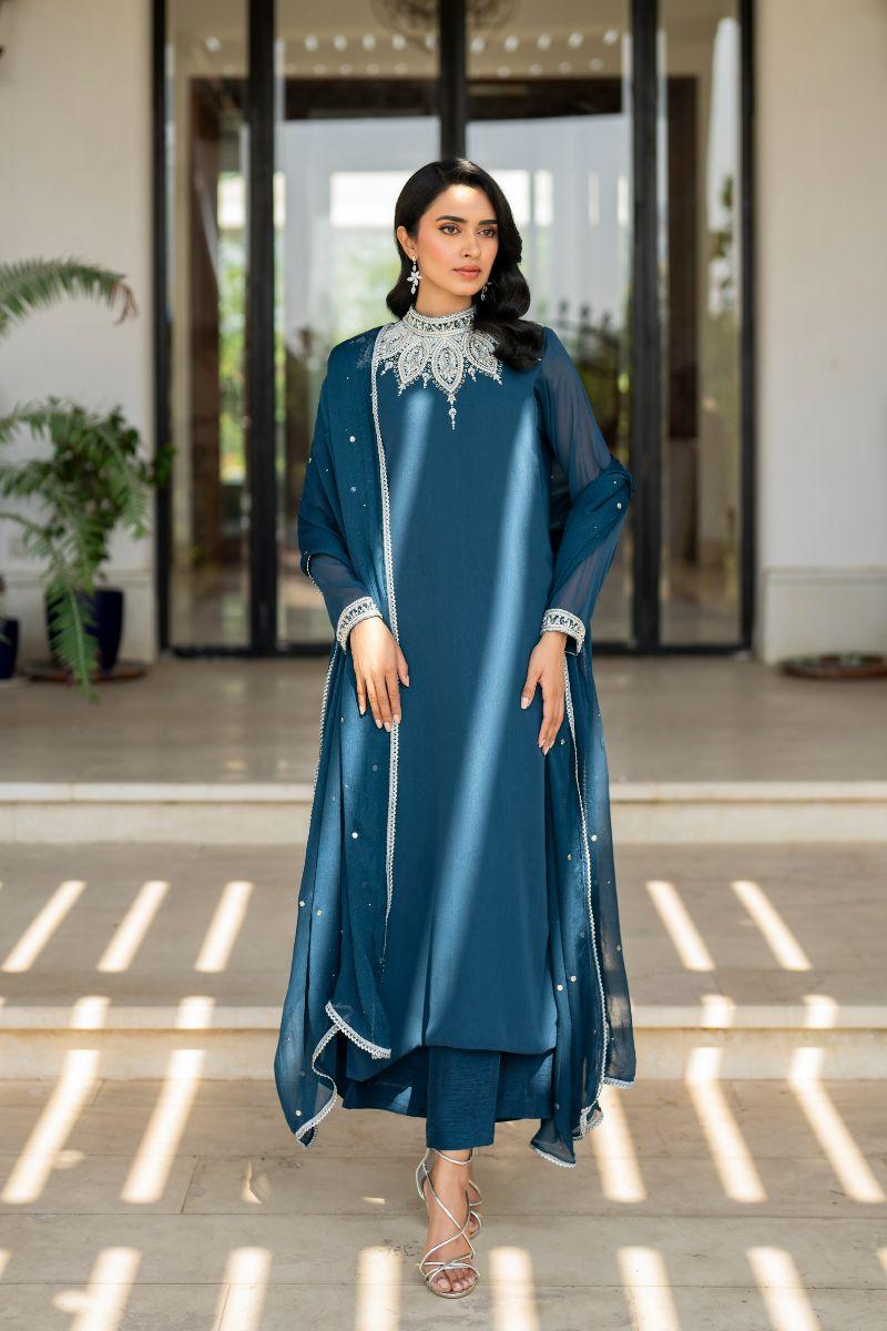 Natasha Kamal - Lapis - teal - Georgette lined with crepe de chin - 3 Piece