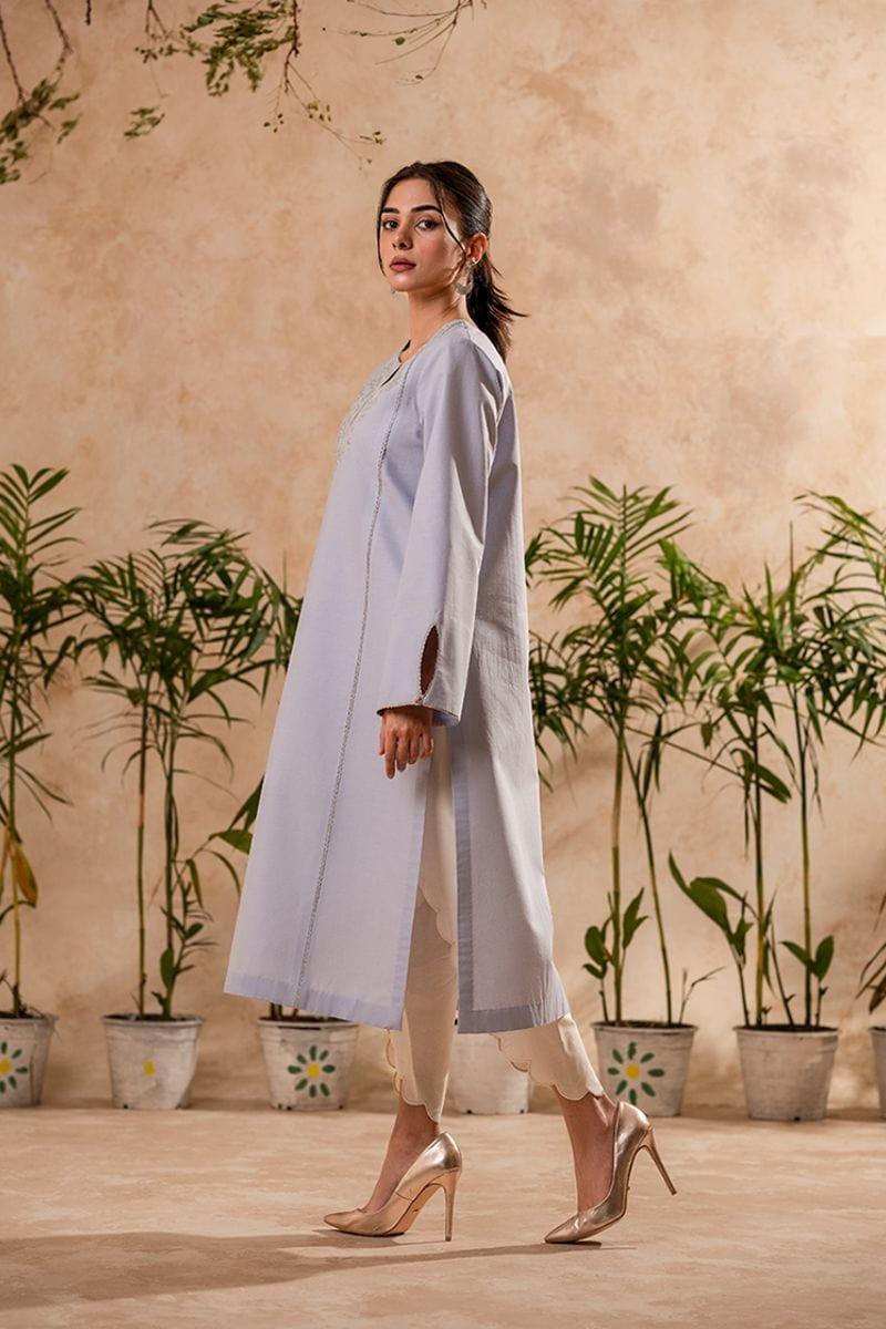 Fozia Khalid - Lilac Hint Tunic with Trouser - Cotton - 2 Piece - Studio by TCS