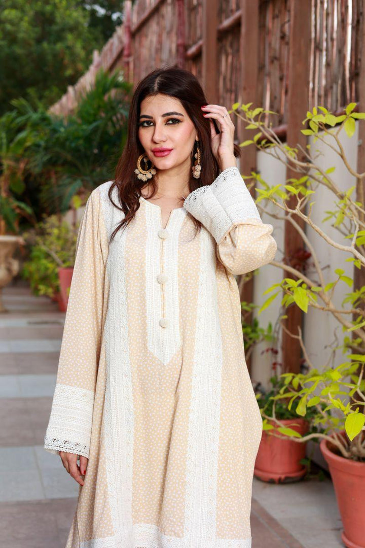 Huma Adnan - Lilly - Linen - Cream - 2 Piece - Stitched