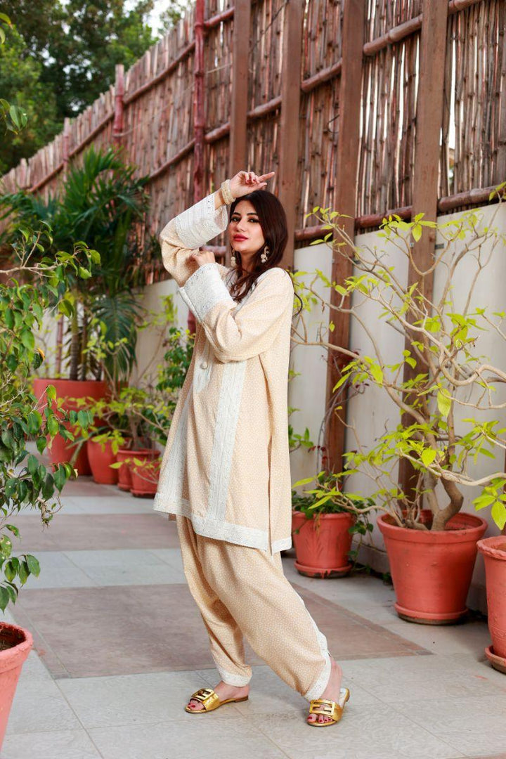 Huma Adnan - Lilly - Linen - Cream - 2 Piece - Stitched