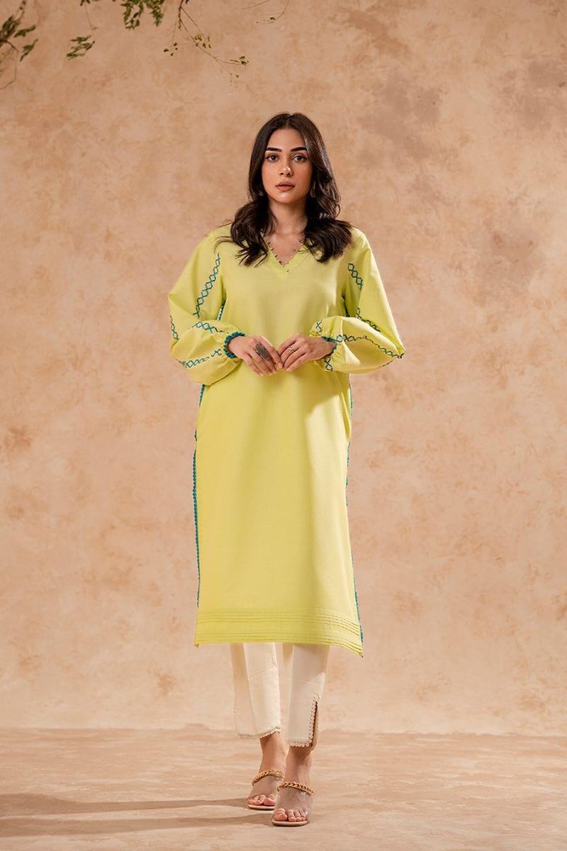 Fozia Khalid - Lime Green Tunic with Trouser - Cotton - 2 Piece - Studio by TCS