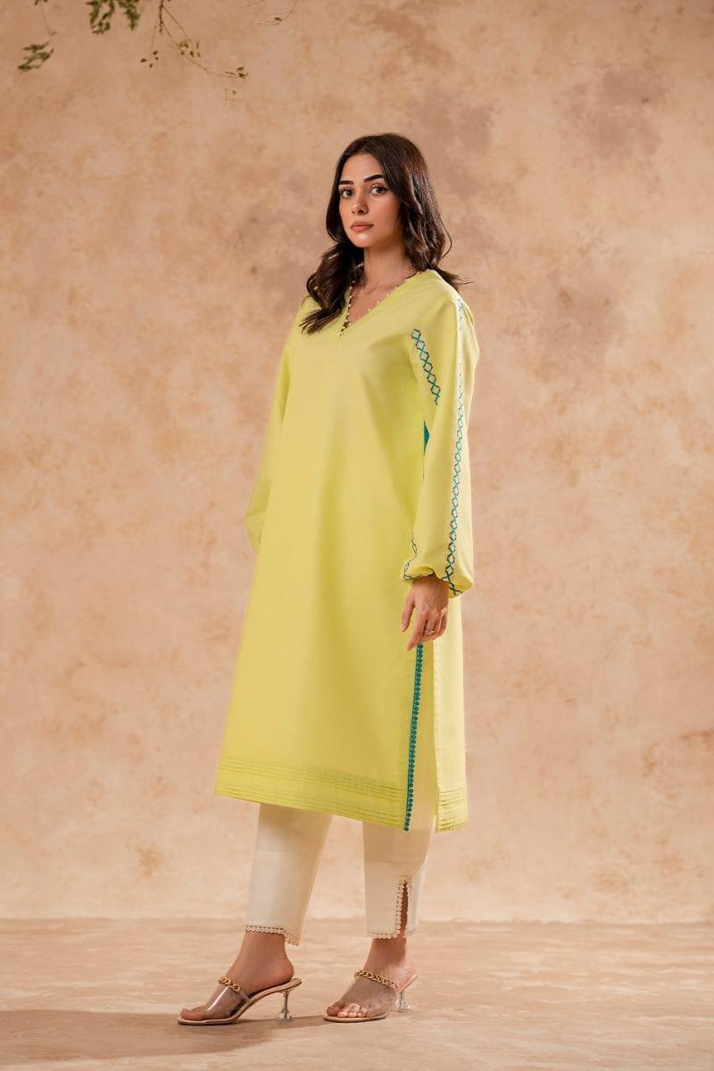 Fozia Khalid - Lime Green Tunic with Trouser - Cotton - 2 Piece - Studio by TCS