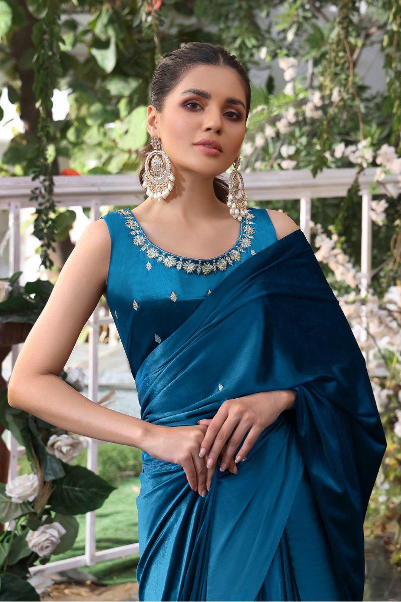 Sanas - Lorex Boti Embroidered Velvet Luxury Saree - ZEENAT - SR202215 - Studio by TCS