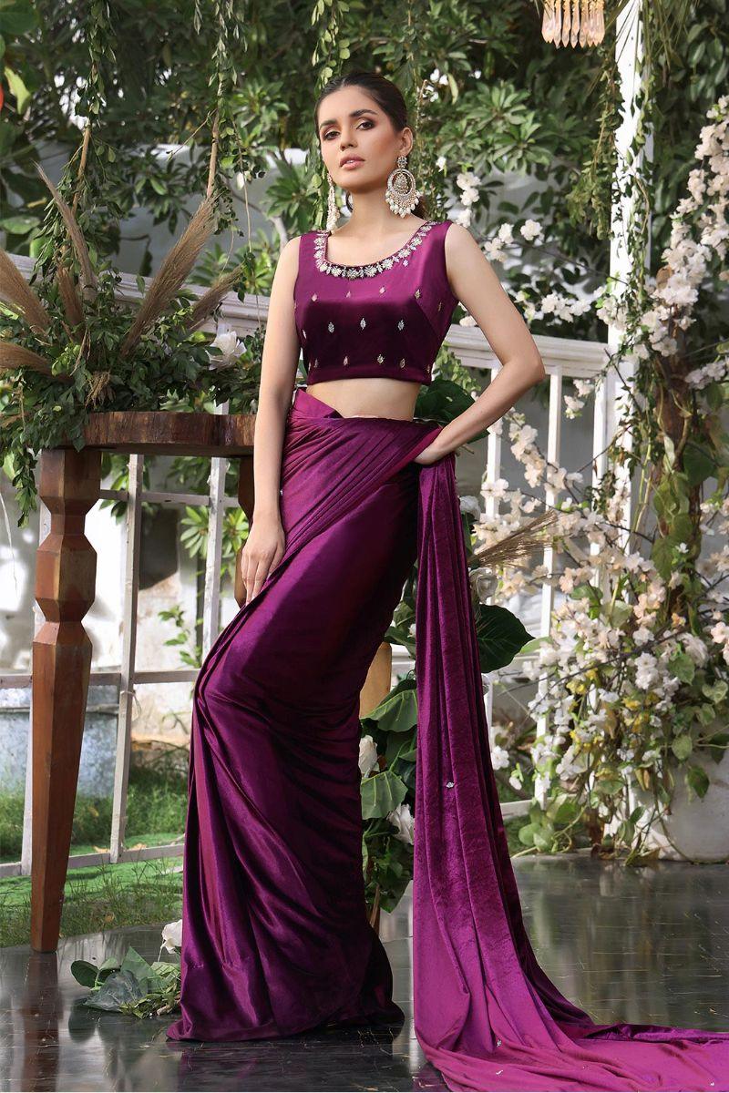 Sanas - Lorex Boti Embroidered Velvet Luxury Saree - ZEENAT - SR202215 - Studio by TCS