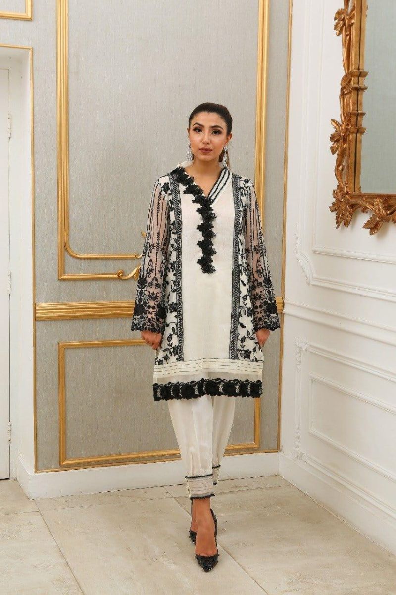 Maheen Trends - Black & White Luna - 2 Piece - Organza