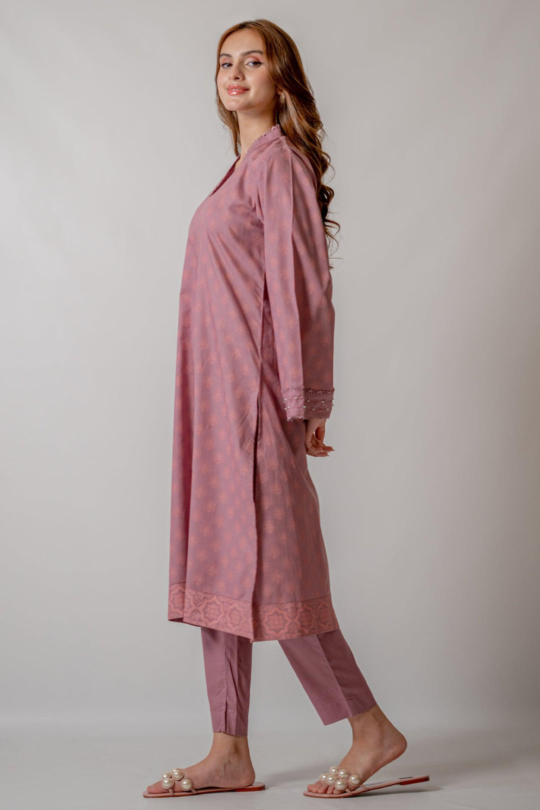 Ego - Tiny Motifs 2 piece - Tea Pink - Cotton - Straight Cut - Hand Screen Print