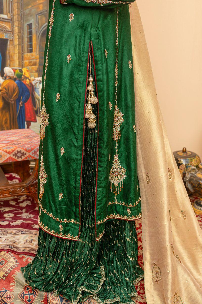 Khayal by Shaista Hasan - Emerald serenity - Jamawar & Maysuri - 3 Piece