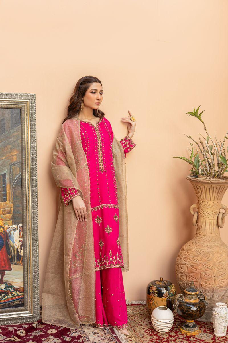 Khayal by Shaista Hasan - Sugar rush - Gold - Silk & Net Dupatta - 3 Piece