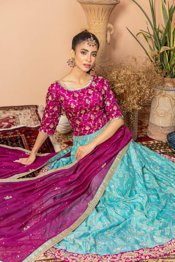 Khayal by Shaista Hasan - Lotus bloom - Jamawar & Silk Net - 3 Piece