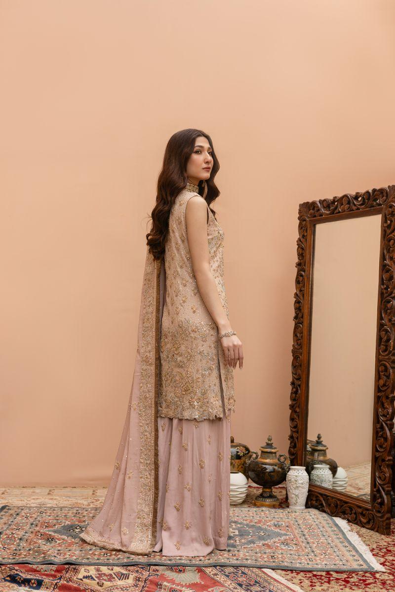 Khayal by Shaista Hasan - Blushing Rose Ensemble - Raw Silk & Chiffon Dupatta - 3 Piece