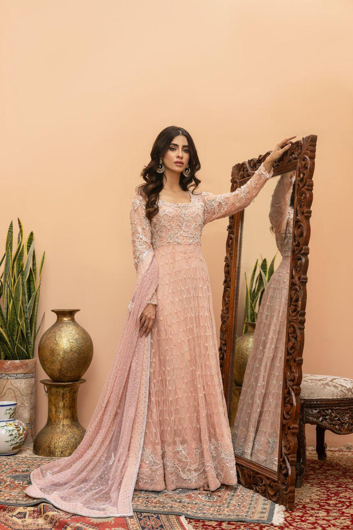 Khayal by Shaista Hasan - Blush Pishwas - French Net - 3 Piece