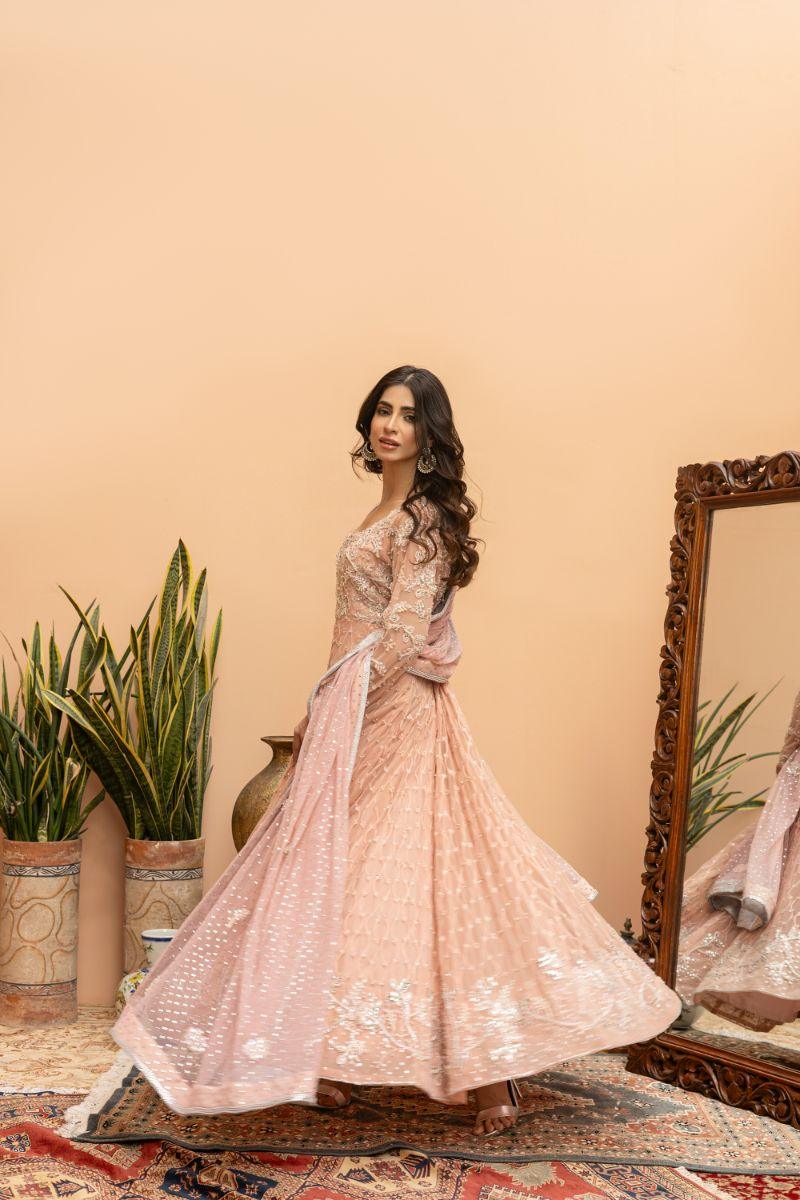 Khayal by Shaista Hasan - Blush Pishwas - French Net - 3 Piece